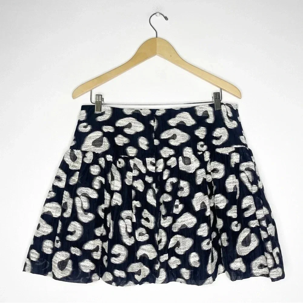 Hunter Bell Mini Skirt Black Flounce Flared Jacquard Mini Onyx Cheetah Size 12